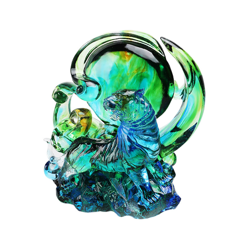 Plavo-zeleni prozirni tigrasti ukrasi od kristalnog stakla