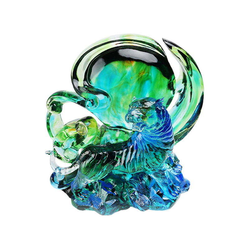 Plavo-zeleni prozirni tigrasti ukrasi od kristalnog stakla