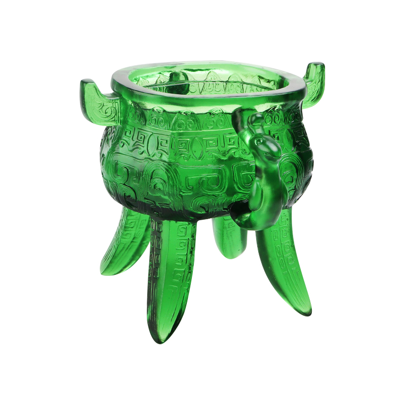 Smaragdno zeleni tronožac od kristalnog stakla s ručkama u obliku uha