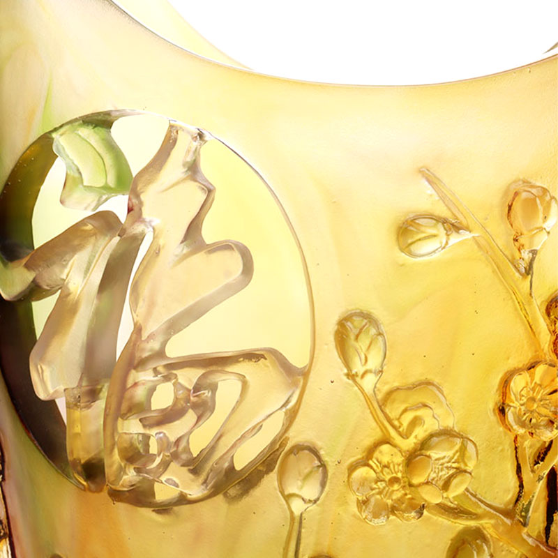 Ukrasi za dom Plum blossom Rezbareni dizajn Jantarna staklena vaza