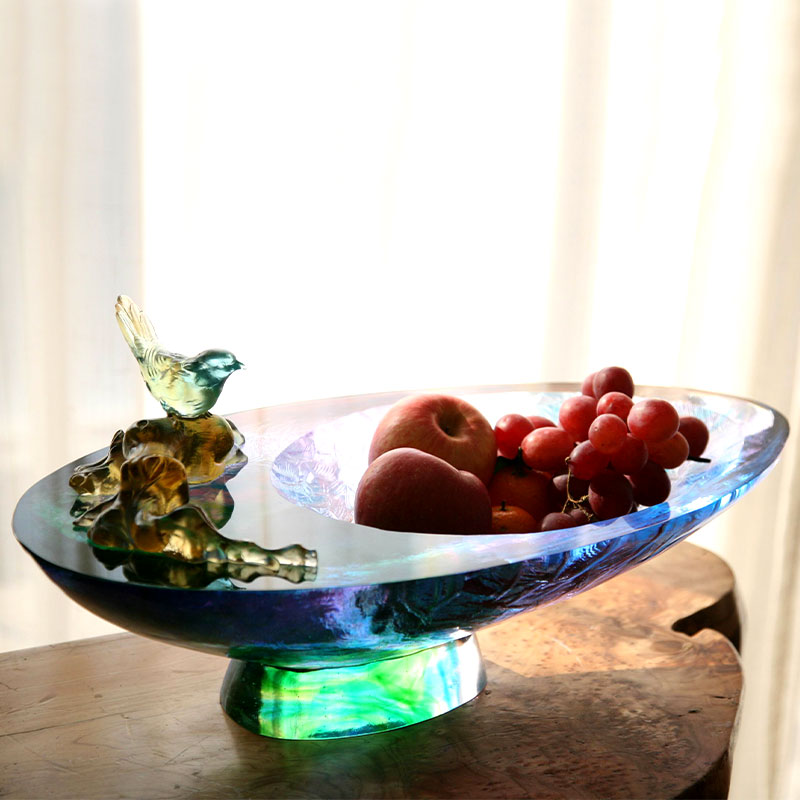 Zdjela za voće od kristalnog stakla s ukrasom ptica