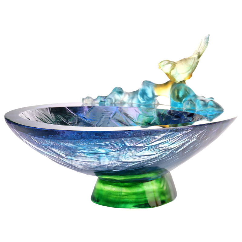 Zdjela za voće od kristalnog stakla s ukrasom ptica