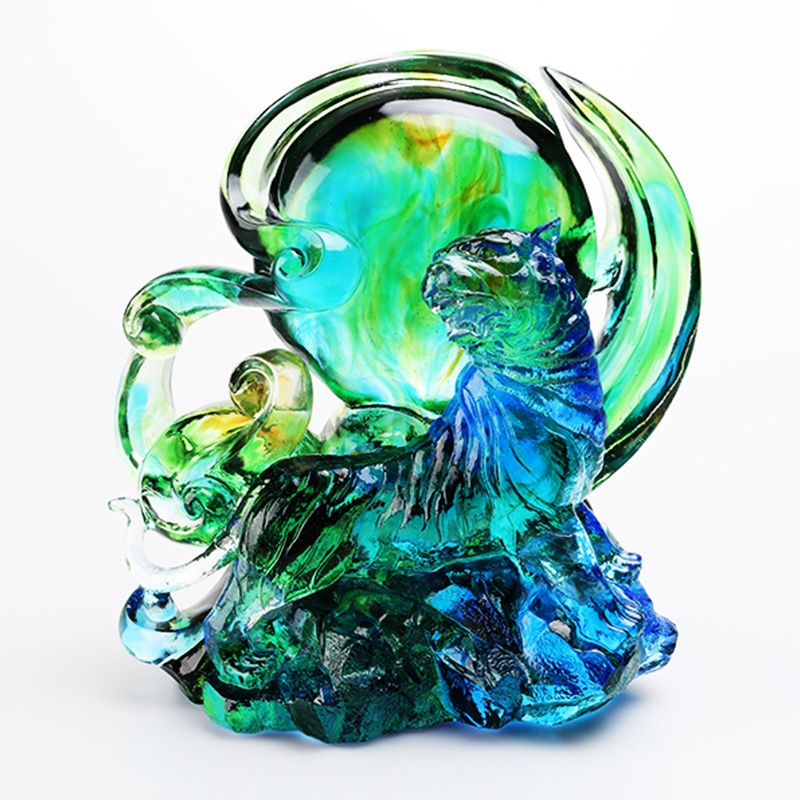 Plavo-zeleni prozirni tigrasti ukrasi od kristalnog stakla