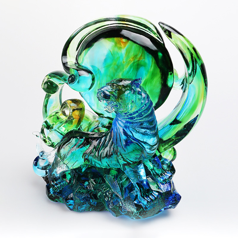 Plavo-zeleni prozirni tigrasti ukrasi od kristalnog stakla